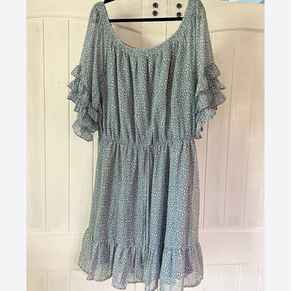 Blue Ruffle Sleeve Dress